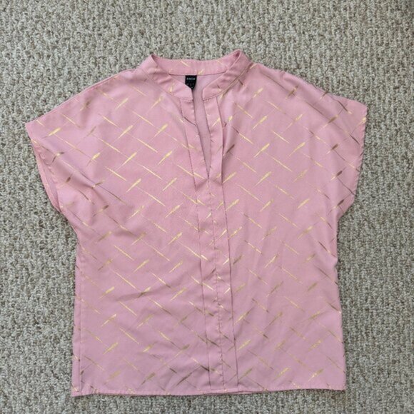Shein Blouse womens Small Blush Pink Gold Print Short Sleeve Casual Loose Fit - Picture 3 of 12